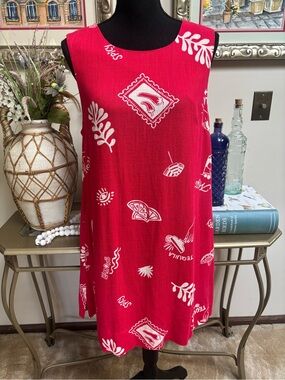 ANTHROPOLOGIE PAPER HEART Red Linen Blend Cocktail Print Linen Blend Mini Dress